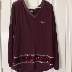 VS PINK- BURGUNDY SEQUINS BLING LONG SLEEVE